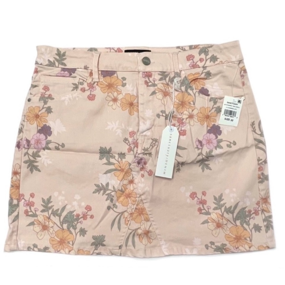 Sanctuary Ryan Denim Floral Mini Skirt Blush Pink Size 32 Waist